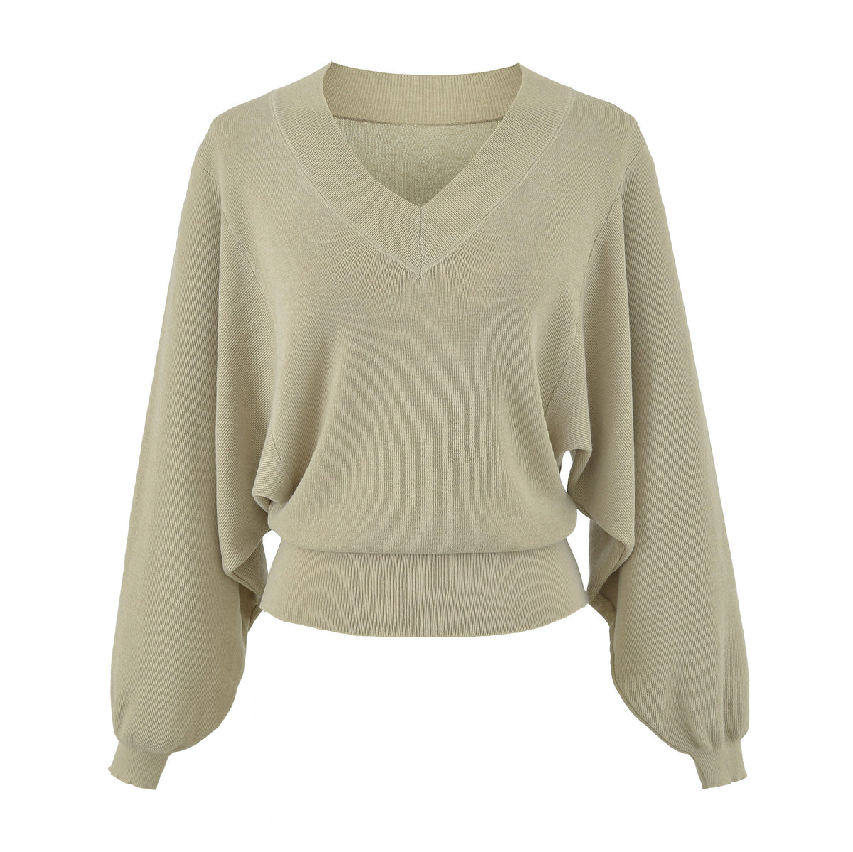 Women's Lantern Sleeve V-Neck Knit Sweater Top