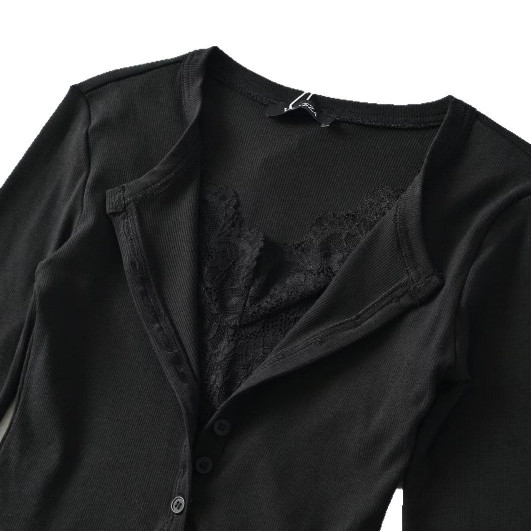 Women's Lace V-Neck Slim Fit Knit Top