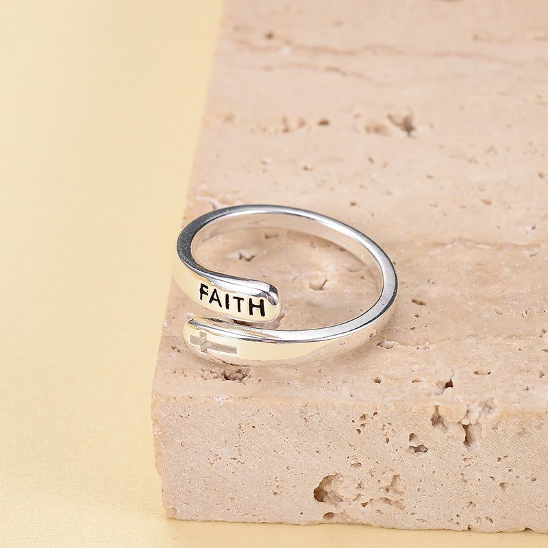 Korean Style Fashion Trend Letter Lettering Simple Elegant Charm Temperament Small Exquisite High Quality S925 Silver Ring