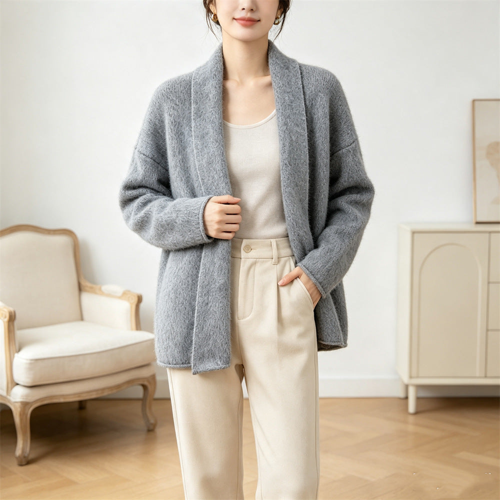 Loose Buttonless Solid Color Casual Sweater