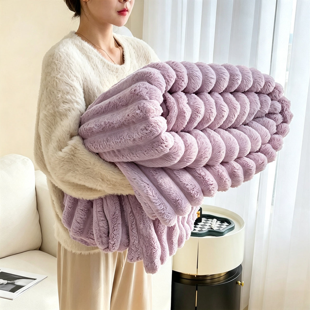 Rabbit plush blanket - Perfect for Fall/Winter/Spring Season - Great Gift Idea!