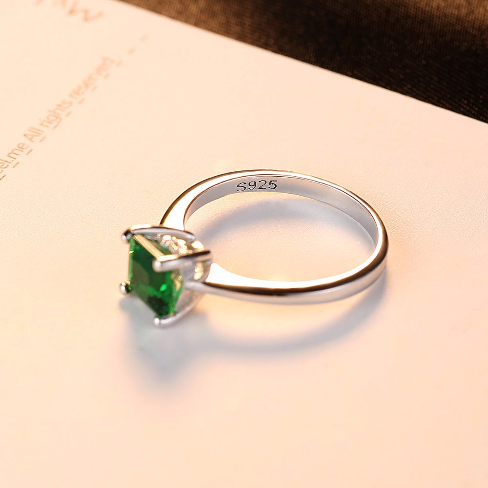 Emerald Simple Female Zircon Stone Finger Ring 925 Sterling Silver Women Jewelry Prom Wedding Engagement Rings