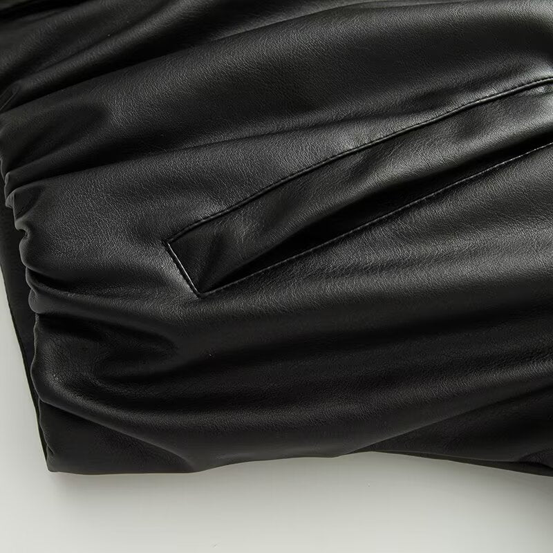 Half high collar long sleeved single breasted PU jacket