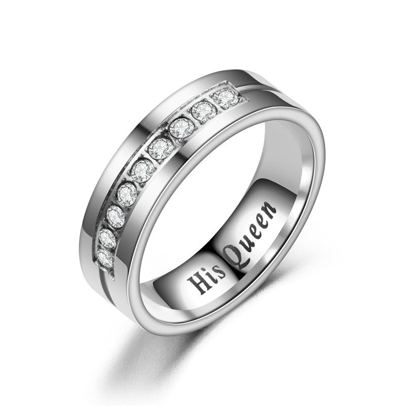 Titanium Romantic Couple Ring His Queen Her King DIY Engraved Alliance Engagement Wedding Rings For Men Women Jewelry