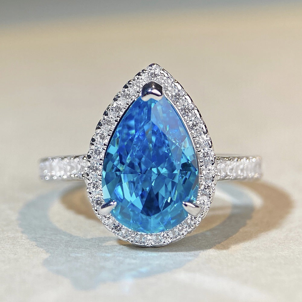 S925 sterling silver pear-shaped ring lavender purple high carbon diamond gemstone diamond ring European and American fashion zircon ring