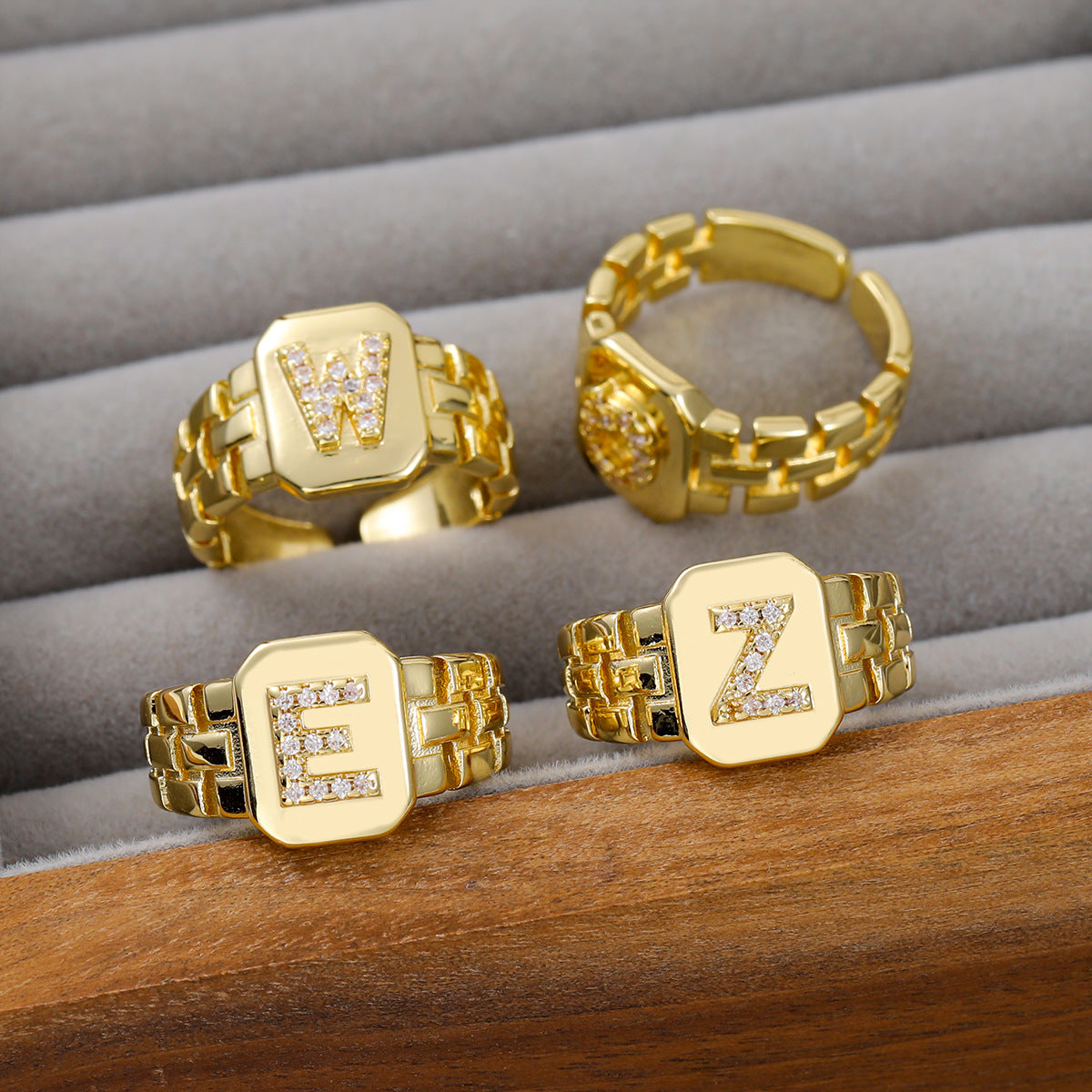 European and American ring letter series jewelry strap design letter opening ring