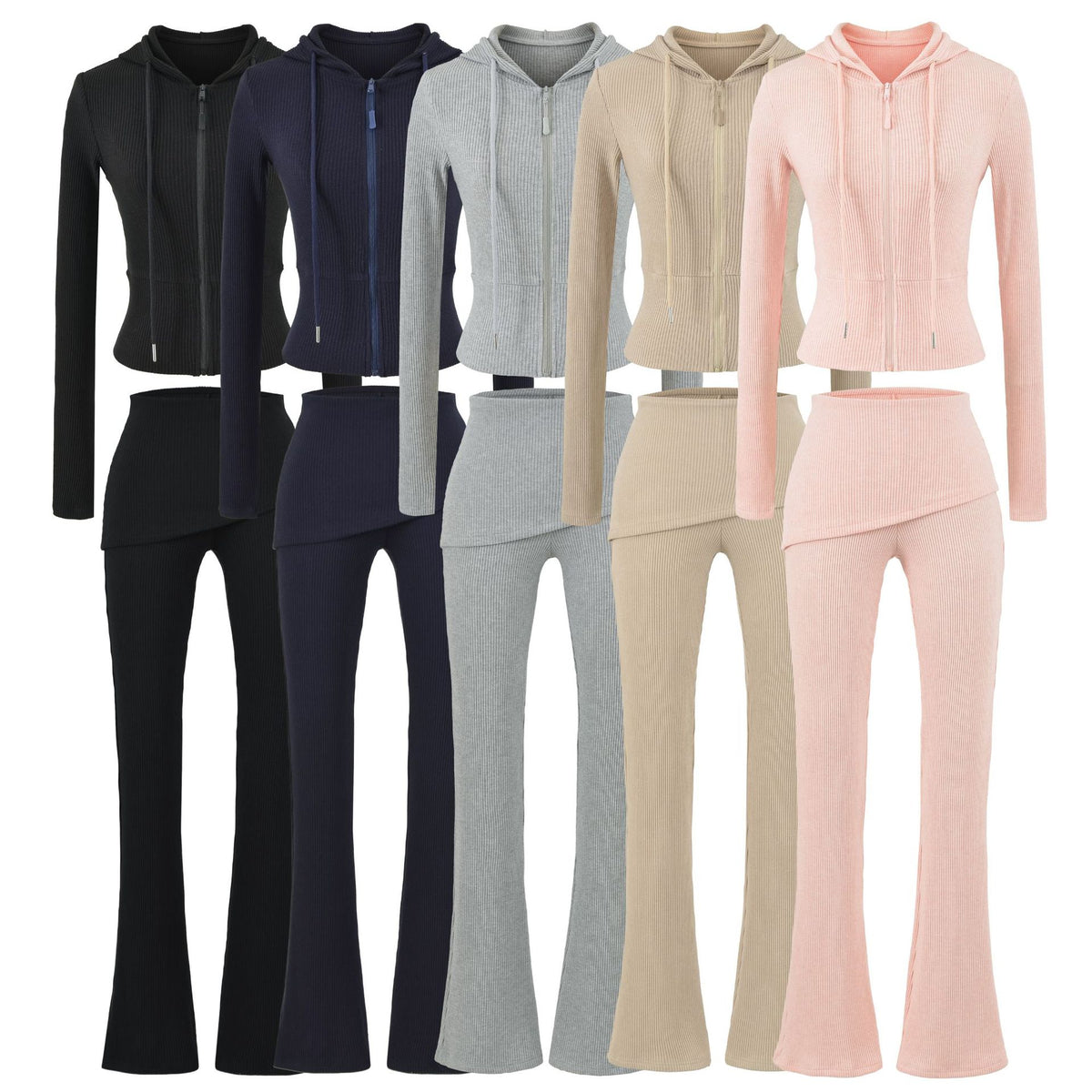 Casual Slim Fit Hooded Long Sleeved Women's Top, Jacket, & Pants