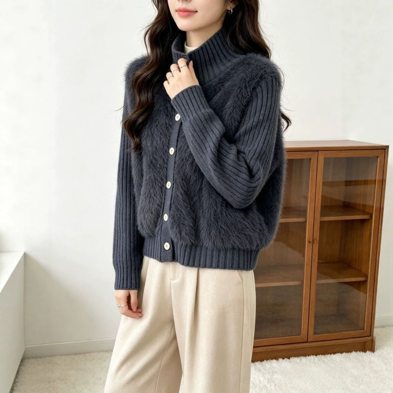 Stand Up Collar Women's Sweater Top