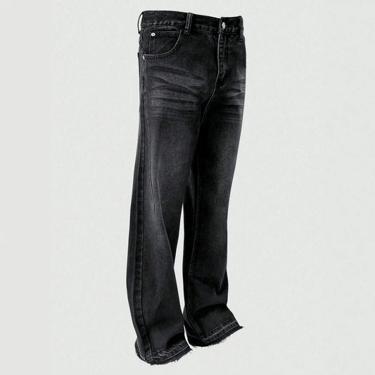 Cotton Casual Pants Men Summer Vintage Washed Denim Jeans Fashion Retro Design Black Relaxed Fit Pants