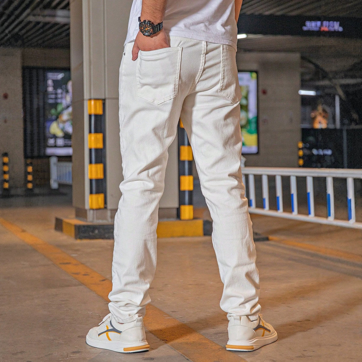 Casual Men's Summer Daily Comfortable Distressed Washed White Jeans Pants
