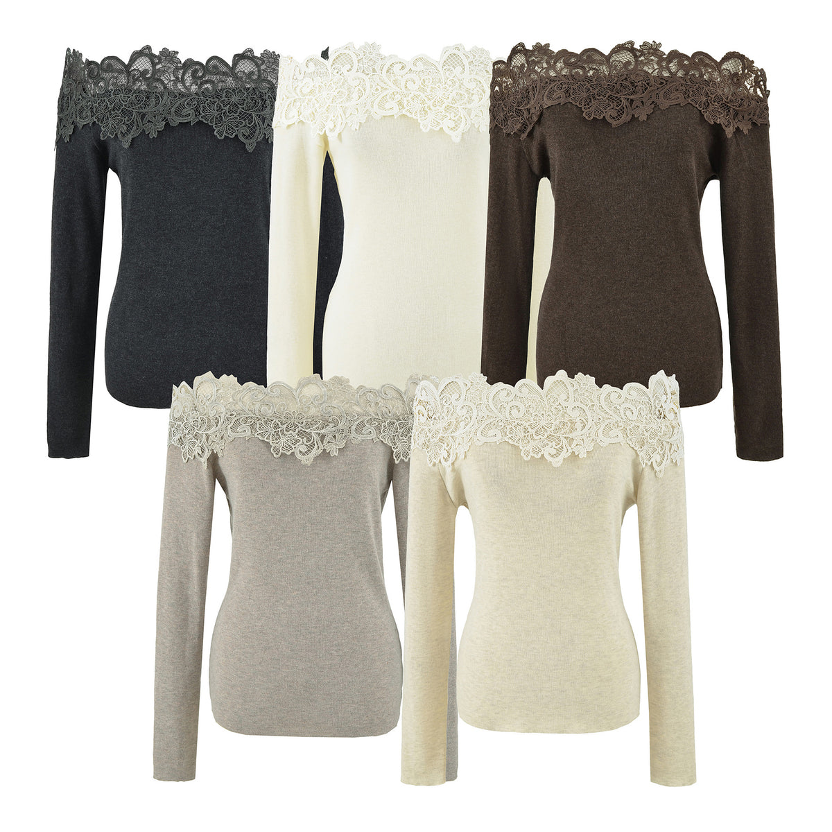 Women's Off-shoulder Lace Patchwork Wool Blend Knit Top