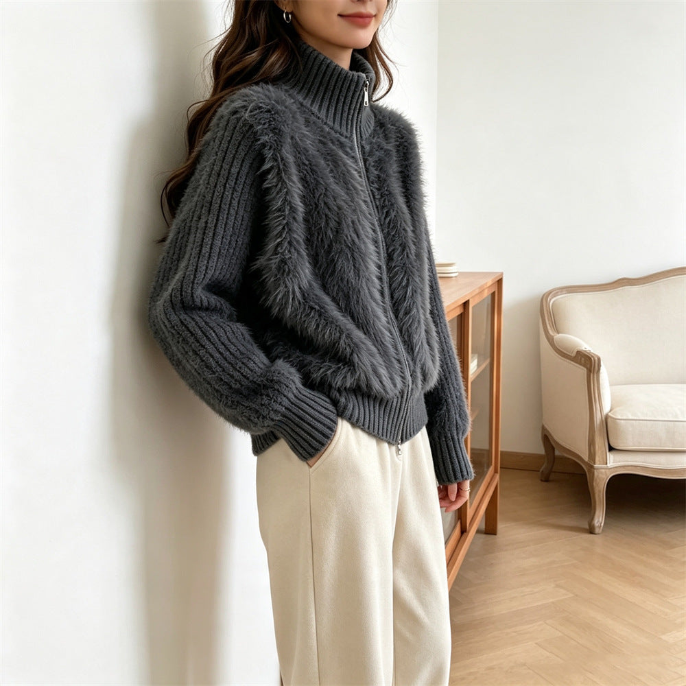 Women's Cardigan, Double Zipper Long Sleeved Sweater