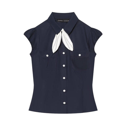 Bow tie tied bubble sleeve shirt for women