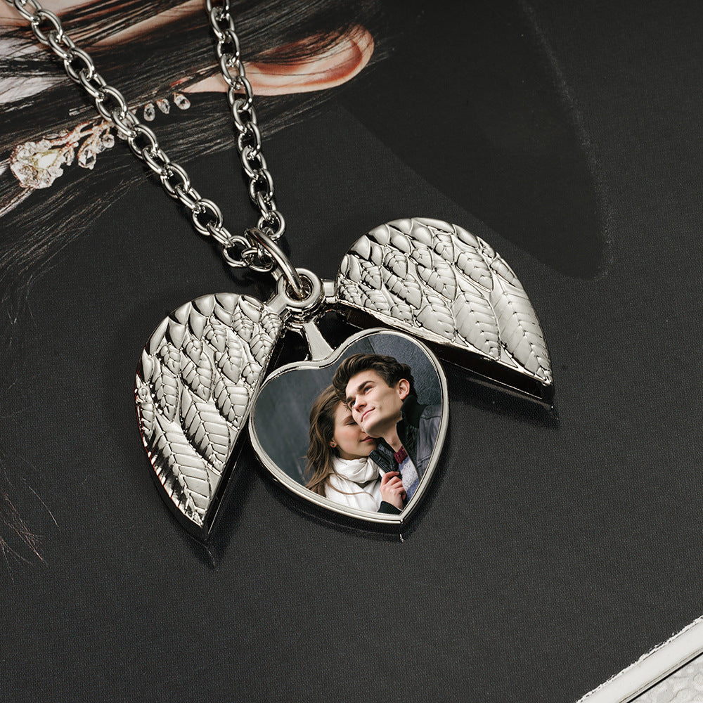 Custom-Made, Ships in 1-2 Days Angel Wings Love Heat Transfer Printing Necklace