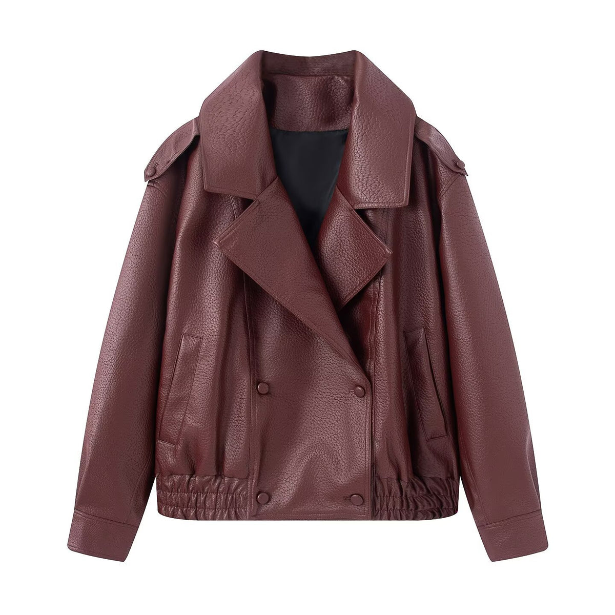 Lychee Patterned Imitation Leather Women's Jacket