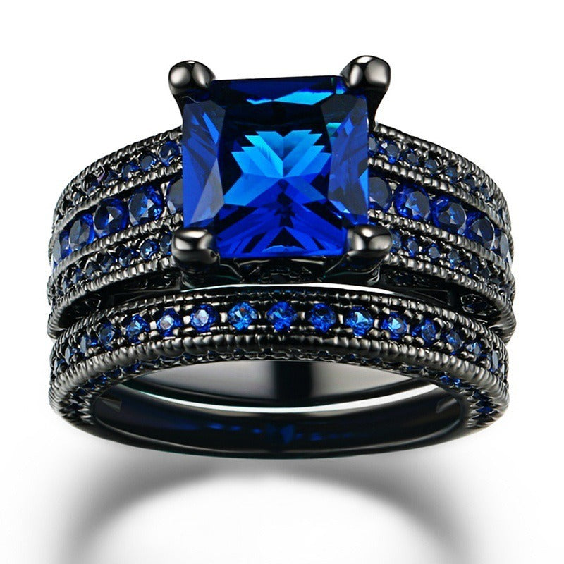 Black Gold Plated Retro Men's and Women's Ring Set with Zircon New Ring