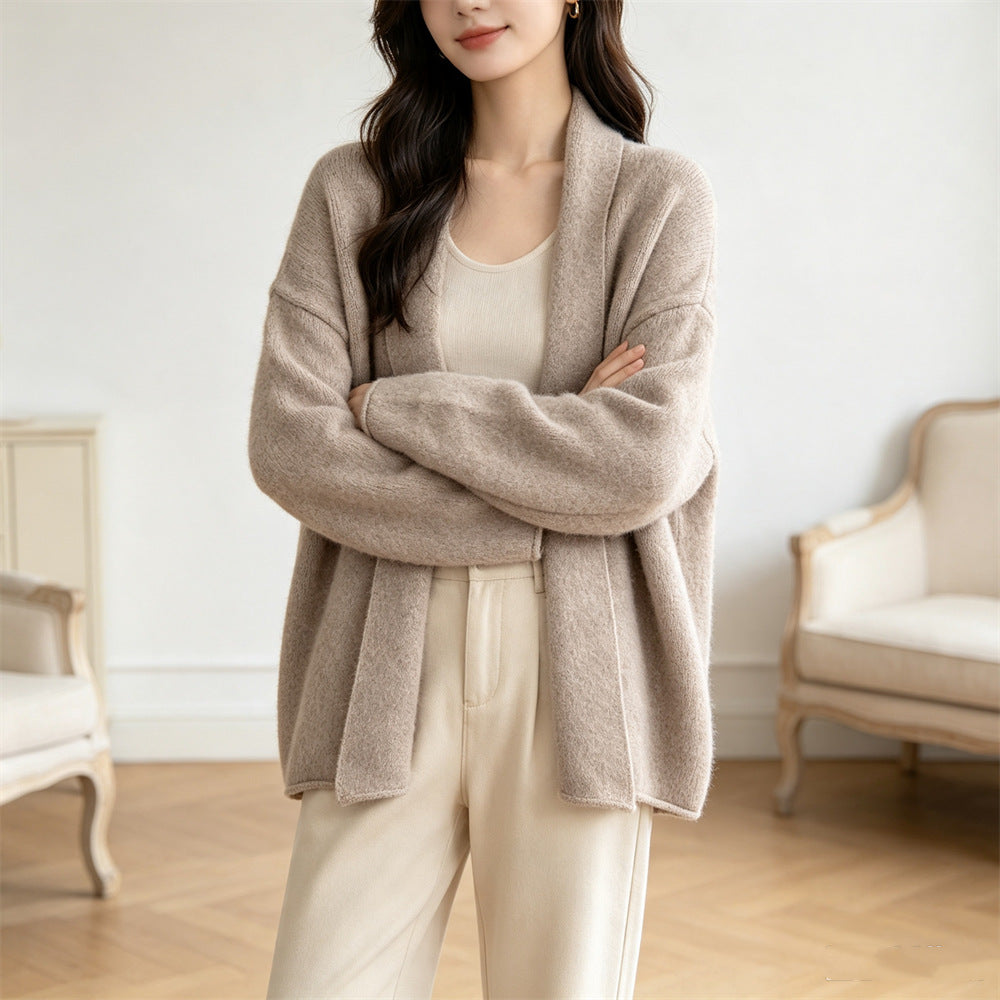 Loose Buttonless Solid Color Casual Sweater