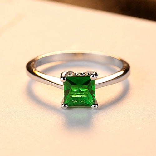 Emerald Simple Female Zircon Stone Finger Ring 925 Sterling Silver Women Jewelry Prom Wedding Engagement Rings