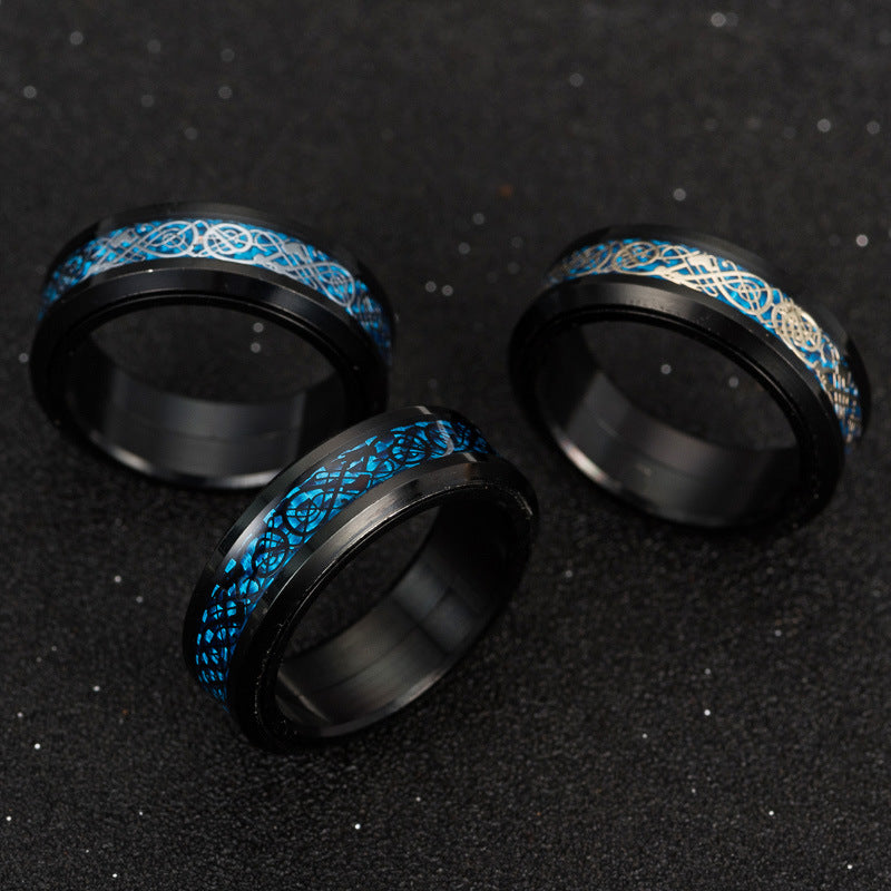 Titanium Steel Rotating Carbon Fiber Dragon Pattern Ring Domineering Men's Rotating Decompression Ring Jewelry