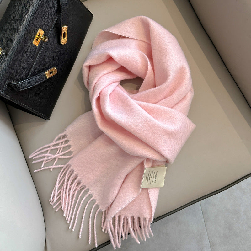 100% Pure Wool Scarf Solid Beige Shawl, Unisex Couple Warm Neck Wrap for Fall Winter