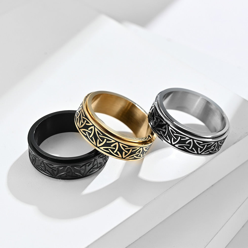 Nordic Norwegian Viking Triangle Rotatable Titanium Steel Ring for Men and Women Decompression Ring Handicraft