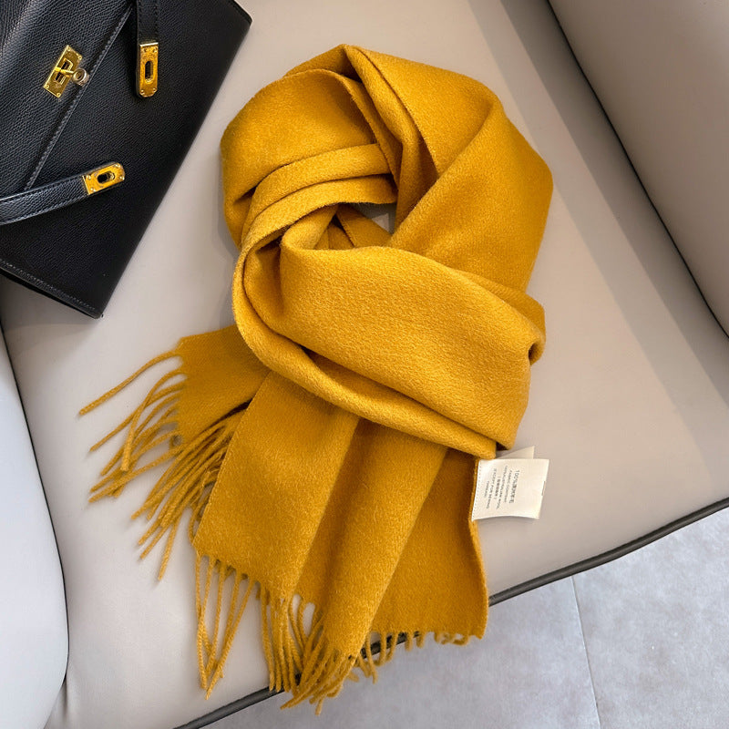 100% Pure Wool Scarf Solid Beige Shawl, Unisex Couple Warm Neck Wrap for Fall Winter