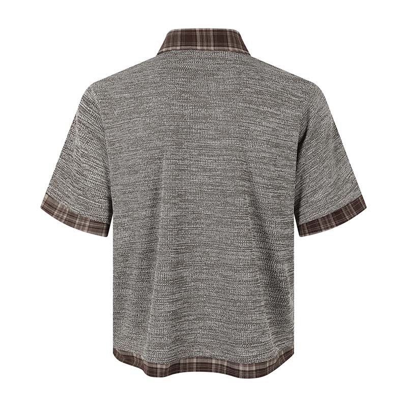 Checkered splicing fake two short sleeved shirts