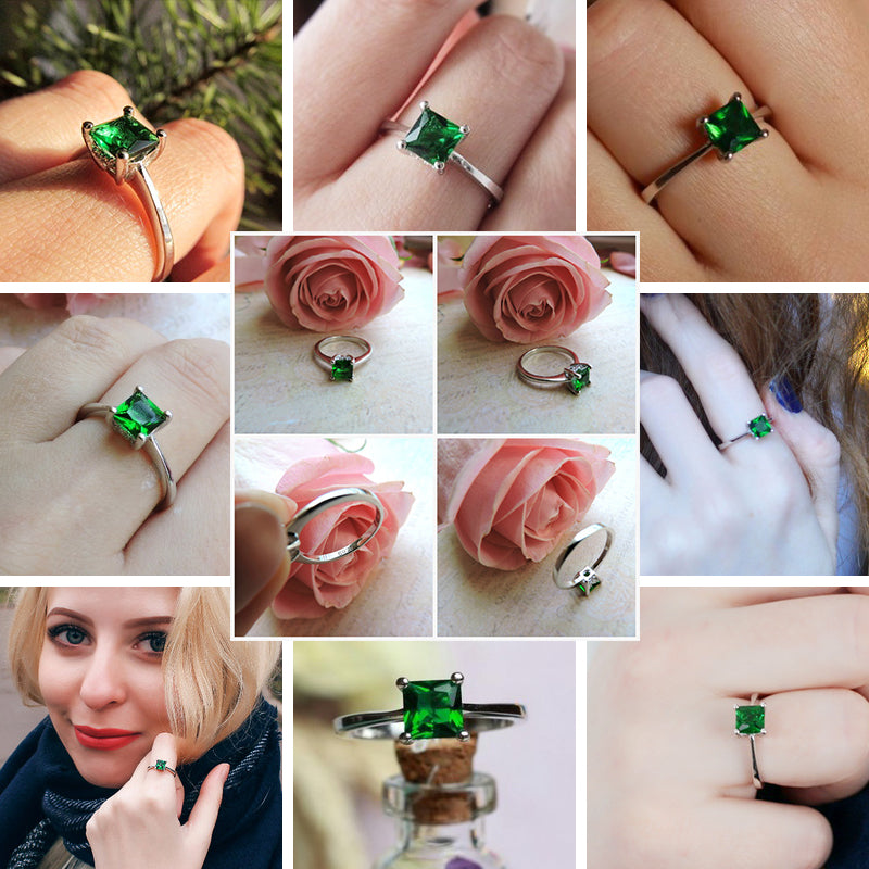 Emerald Simple Female Zircon Stone Finger Ring 925 Sterling Silver Women Jewelry Prom Wedding Engagement Rings