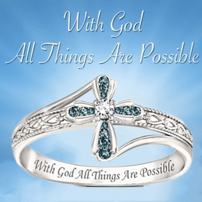 Cross shaped ring with creative hollowed out diamond inlay jewelry