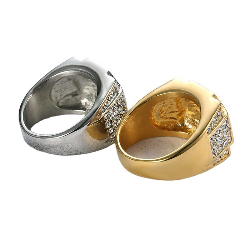 Titanium Steel Gold Plated Full Diamond Men's Ring