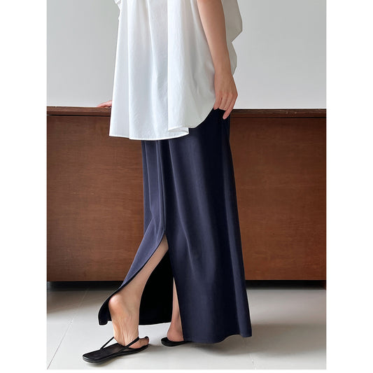 Straight A-line skirt, summer new high-waisted drawstring casual long skirt, fitted umbrella skirt