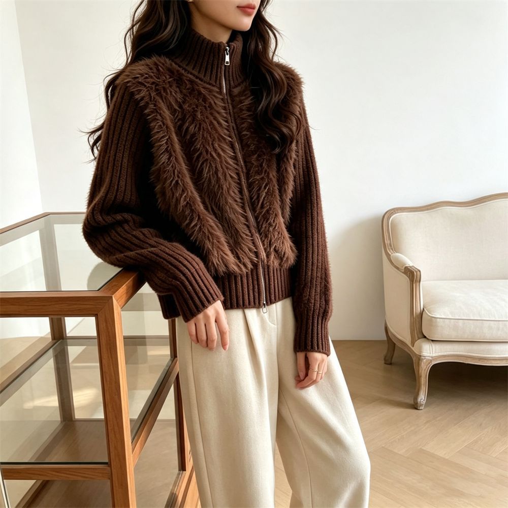 Women's Cardigan, Double Zipper Long Sleeved Sweater