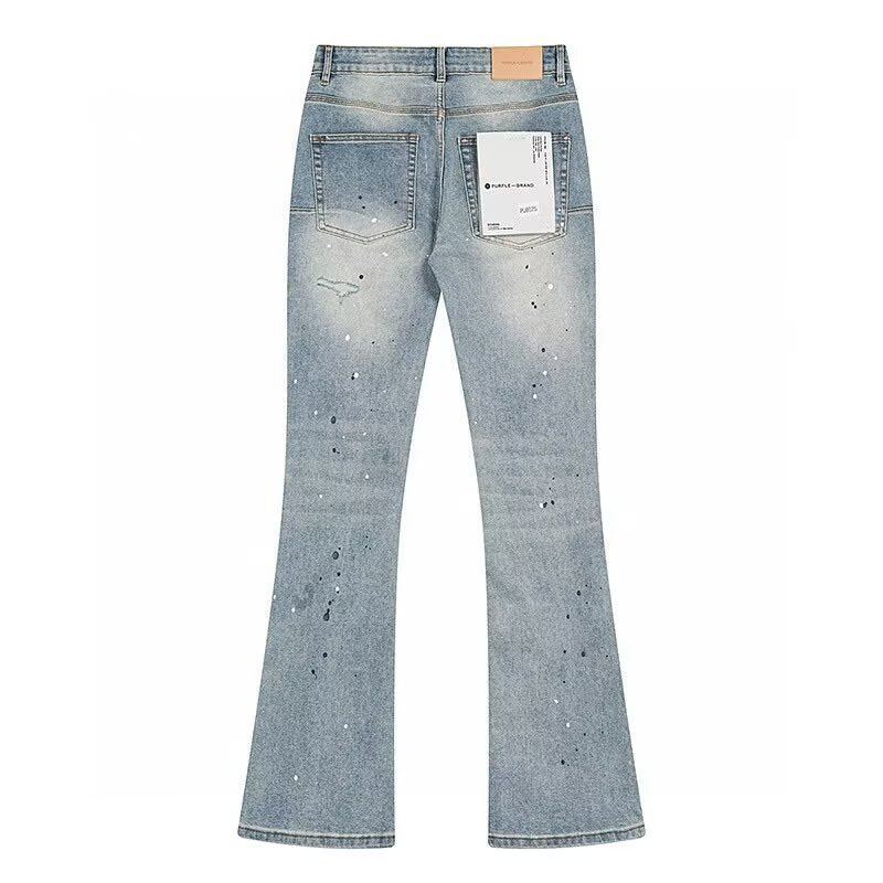 Flare Stretch Denim High Waist Women's Light Distressed Jeans
