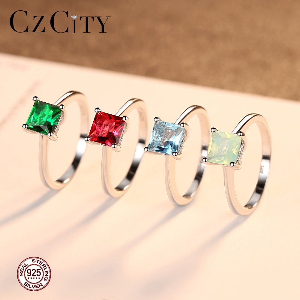 Emerald Simple Female Zircon Stone Finger Ring 925 Sterling Silver Women Jewelry Prom Wedding Engagement Rings