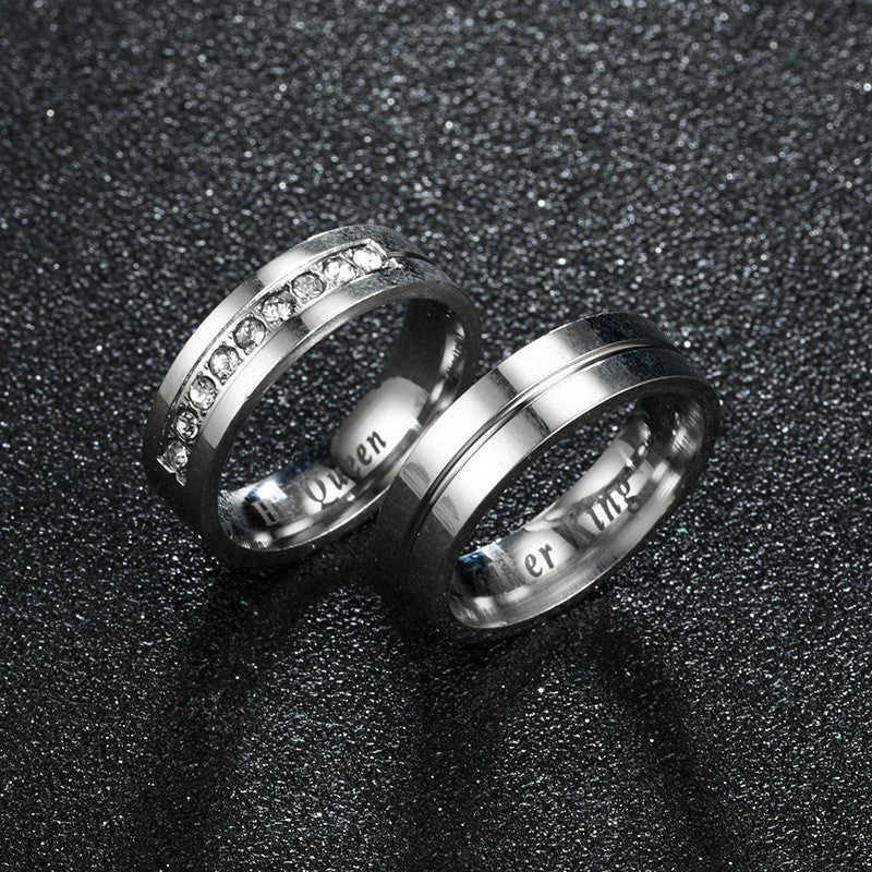 Titanium Romantic Couple Ring His Queen Her King DIY Engraved Alliance Engagement Wedding Rings For Men Women Jewelry