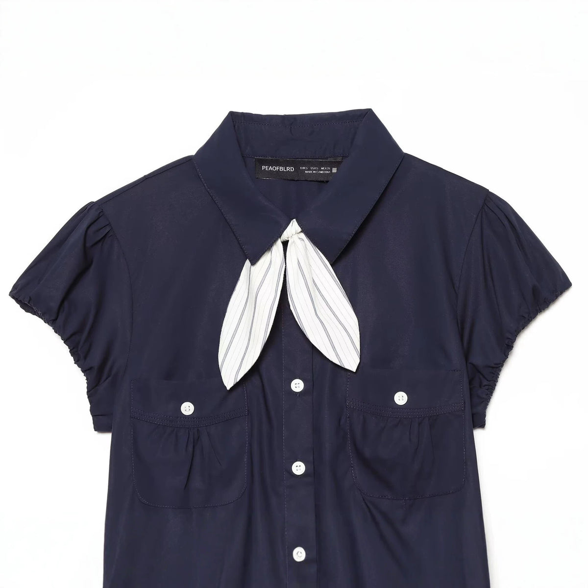 Bow tie tied bubble sleeve shirt for women