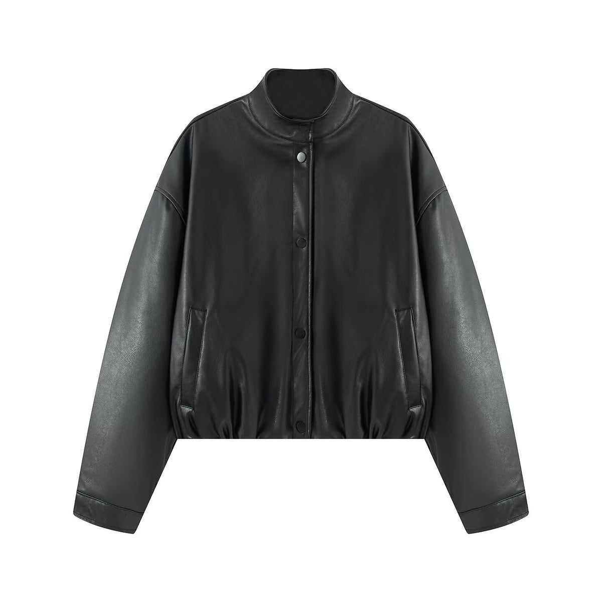 Half high collar long sleeved single breasted PU jacket
