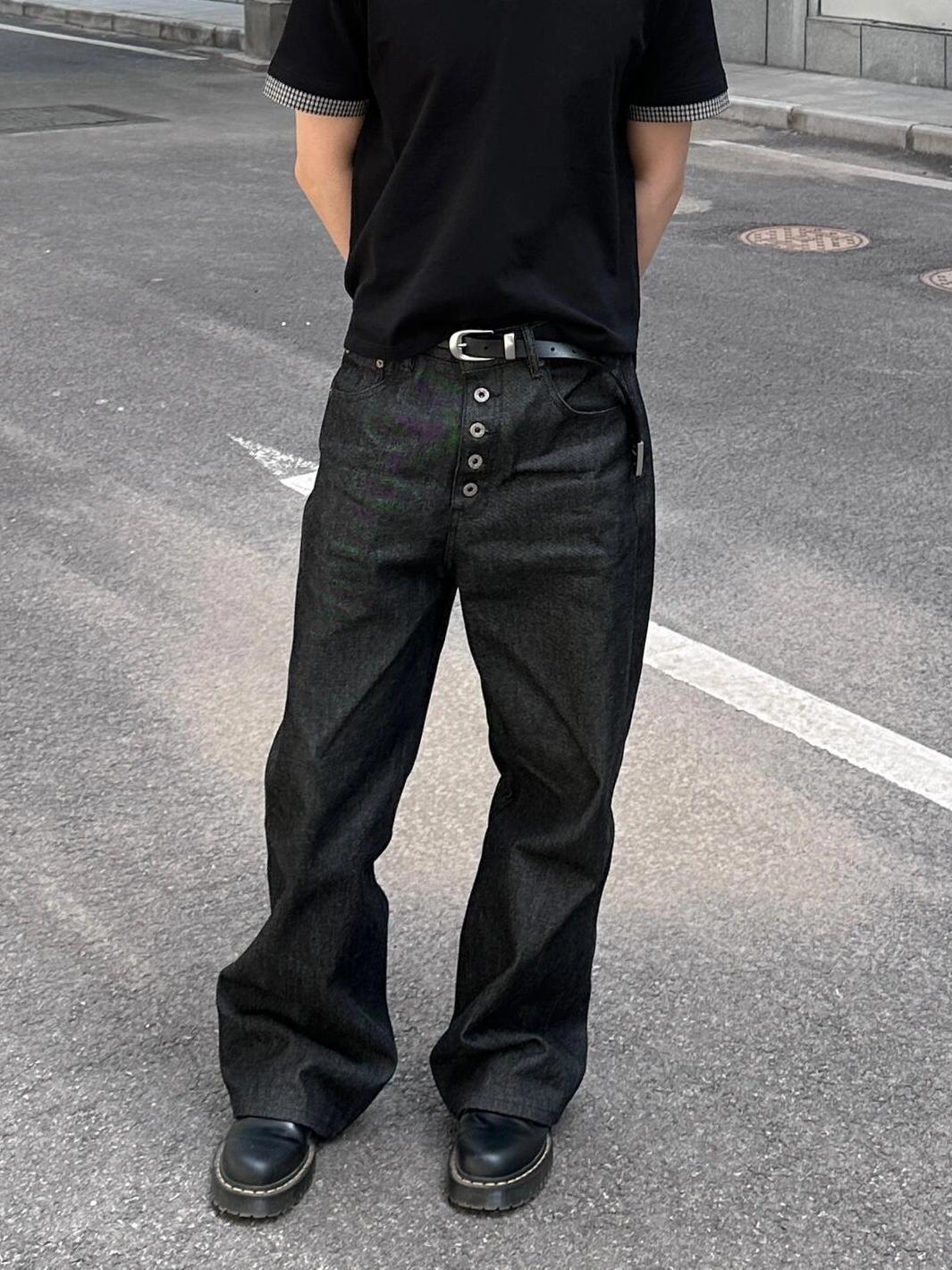 Streetwear Cleanfit Vintage Five-Button Denim Pants Men's Loose Wide-Leg High-Street Straight Leg Long Trousers Trendy