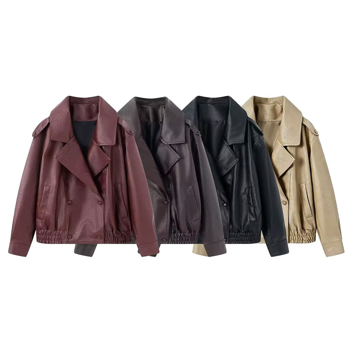 Lychee Patterned Imitation Leather Women's Jacket