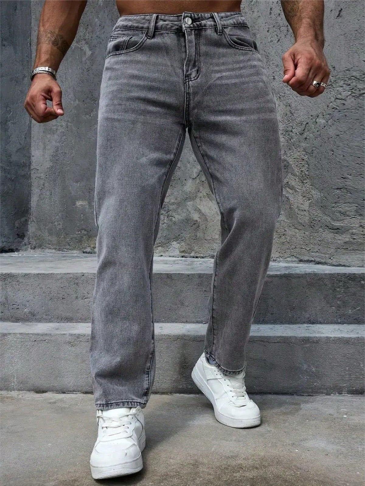 Summer Men's Comfortable Distressed Casual Pants, Vintage Versatile Fashion Washed Gray Jeans
