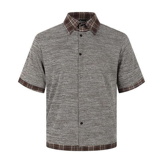 Checkered splicing fake two short sleeved shirts
