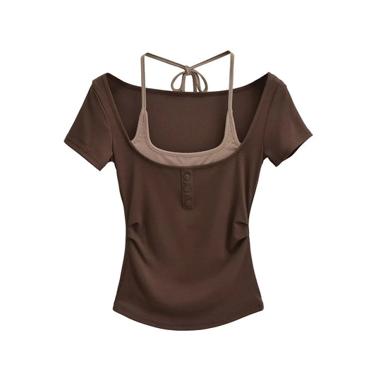 Fake two short sleeved T-shirts for women