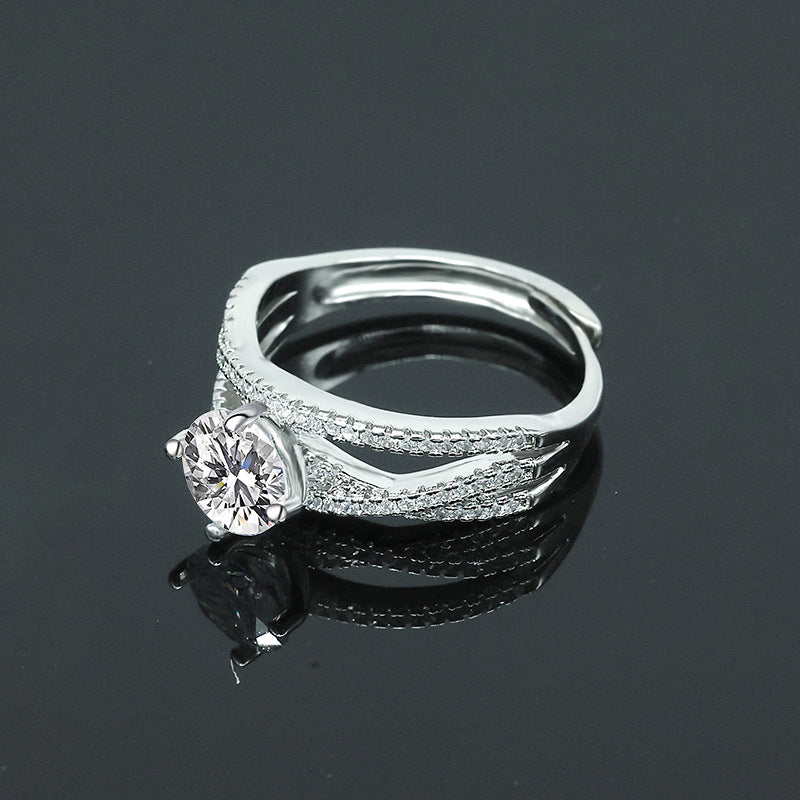 New Eternal Heart Diamond Ring Female Light Luxury Niche Design Opening Inlaid With One Carat Zircon