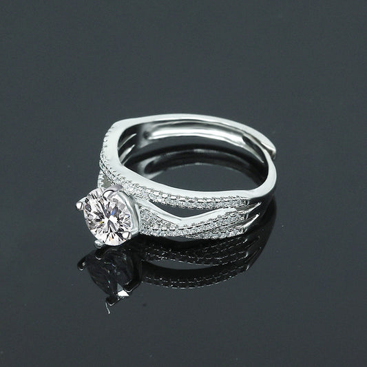 New Eternal Heart Diamond Ring Female Light Luxury Niche Design Opening Inlaid With One Carat Zircon