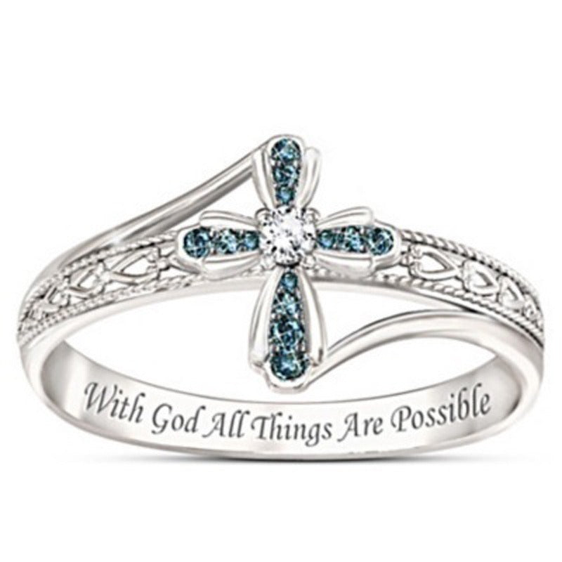 Cross shaped ring with creative hollowed out diamond inlay jewelry