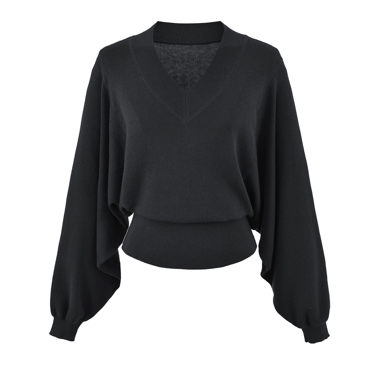 Women's Lantern Sleeve V-Neck Knit Sweater Top