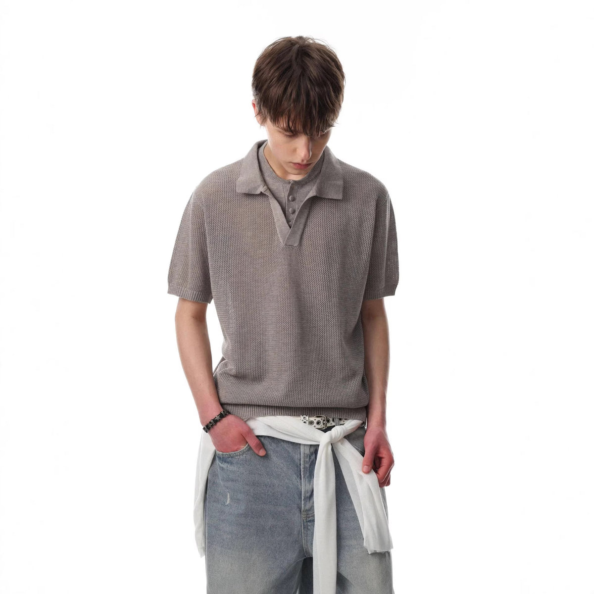Fake two double-layer lapel polo shirts