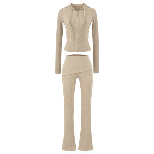 Casual Slim Fit Hooded Long Sleeved Women's Top, Jacket, & Pants