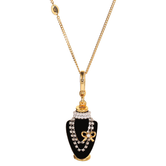 Crystal zircon pearl bow black pendant necklace pendant