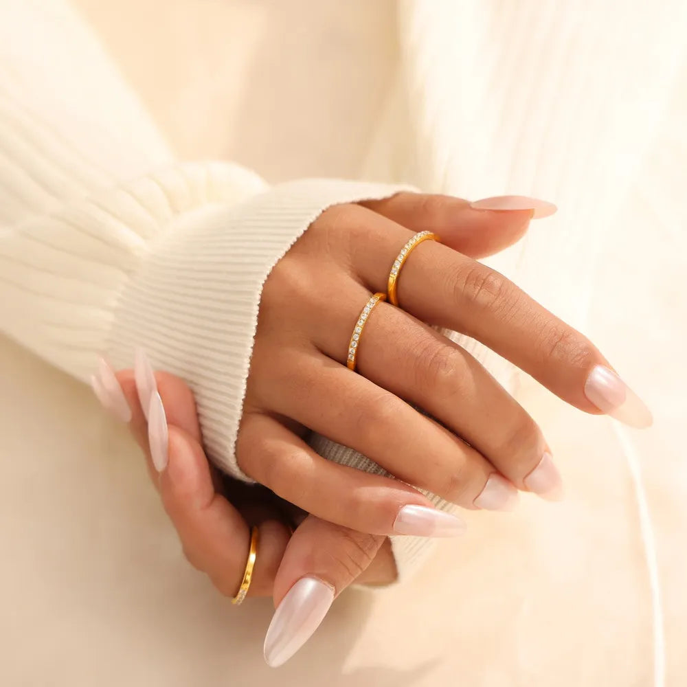 Zircon Fine Stackable Ring - Titanium Steel PVD Plated Ring